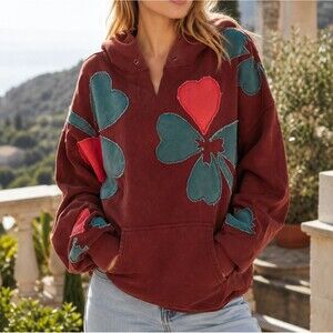 Free People We The Free it's a Vibe Flowers Hoodie Sweatshirt Tunic Top S 289165